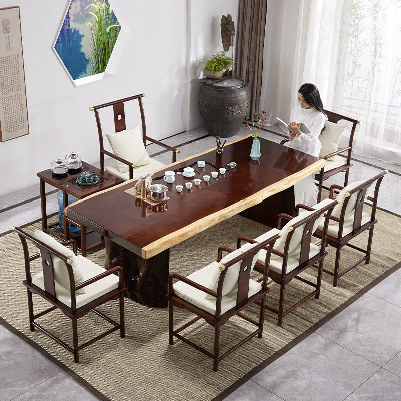 高端定制实木大板茶桌椅组合新中式泡茶桌原木功夫茶几茶台现代简