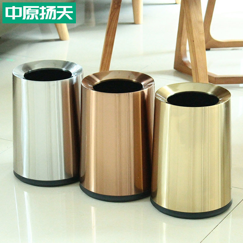 不锈钢无盖垃圾桶家用客厅轻奢创意金属筒ins卧室厨房卫生间铁桶