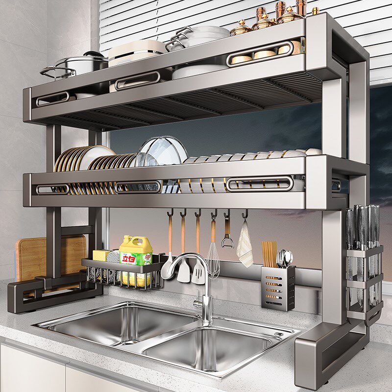 不锈钢多功能厨房水槽置物架碟盘筷收纳洗碗水池上放碗沥水碗架子