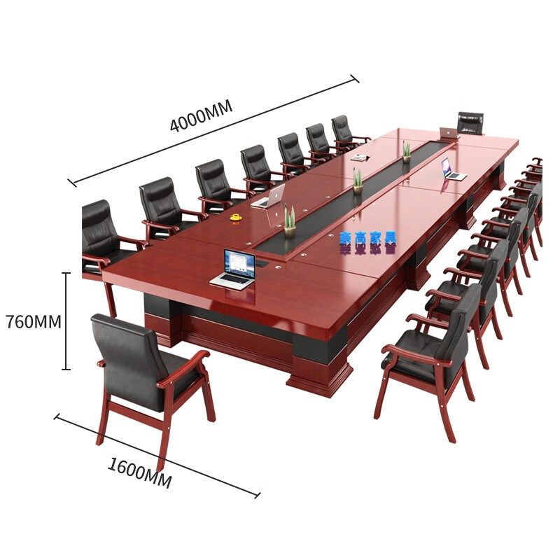 简约油漆贴木皮大型会议桌长条桌会议室接待洽谈桌4米含16把椅子