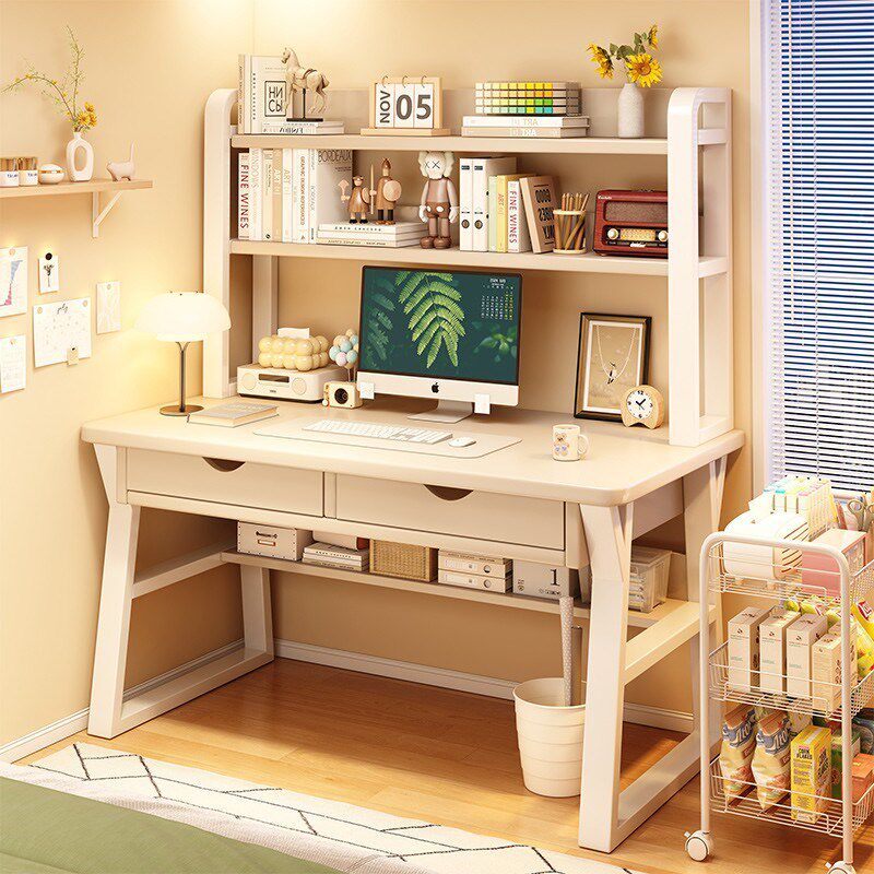 实木书桌书架一体桌子工作台儿童阅读学习桌家用学生卧室桌椅套装