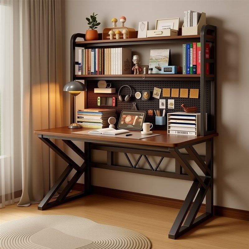 电脑桌台式家用卧室书桌书架一体桌现代简约办公桌学生学习写字桌