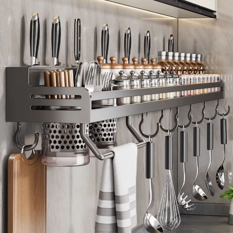 304不锈钢菜刀架置物架壁挂多功能免打孔铲勺挂钩墙上收纳层架子