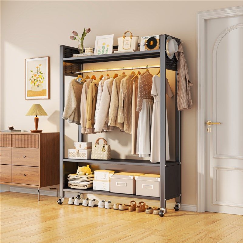 衣柜简易开 放式衣帽架家用卧室落地加厚钢制收纳层架货架多