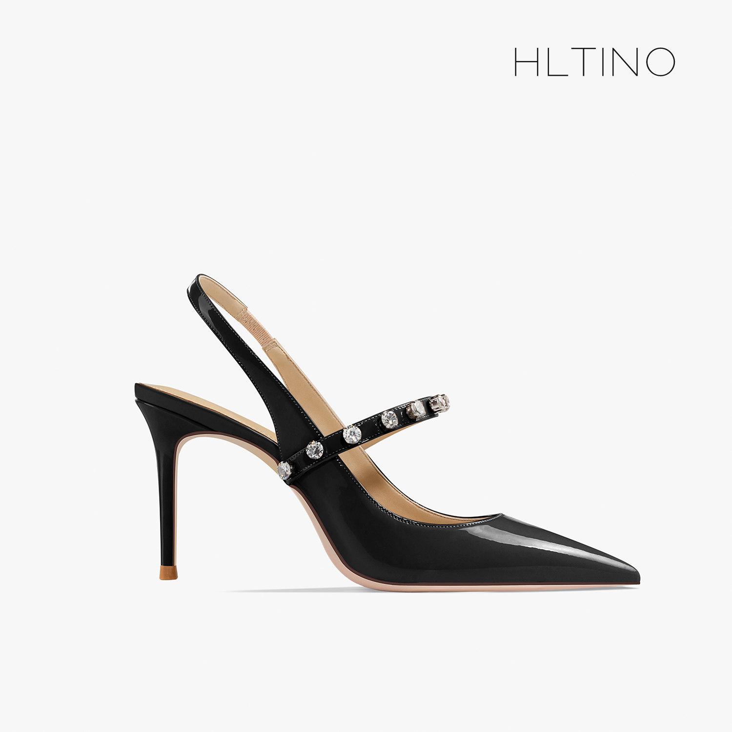 2023年夏季新款黑色女士包头凉鞋网红爆款一字绑带水钻细跟高跟鞋