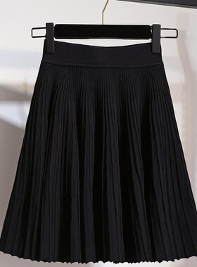 短裙半身裙女今年流行裙子高腰打底灰色百褶裙针织松紧腰伞裙秋冬