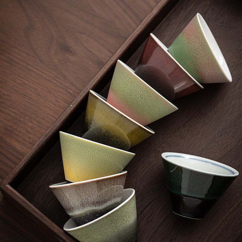 四季品茗杯套装 日式窑变釉彩陶瓷功夫茶杯闻V香杯大号主人杯
