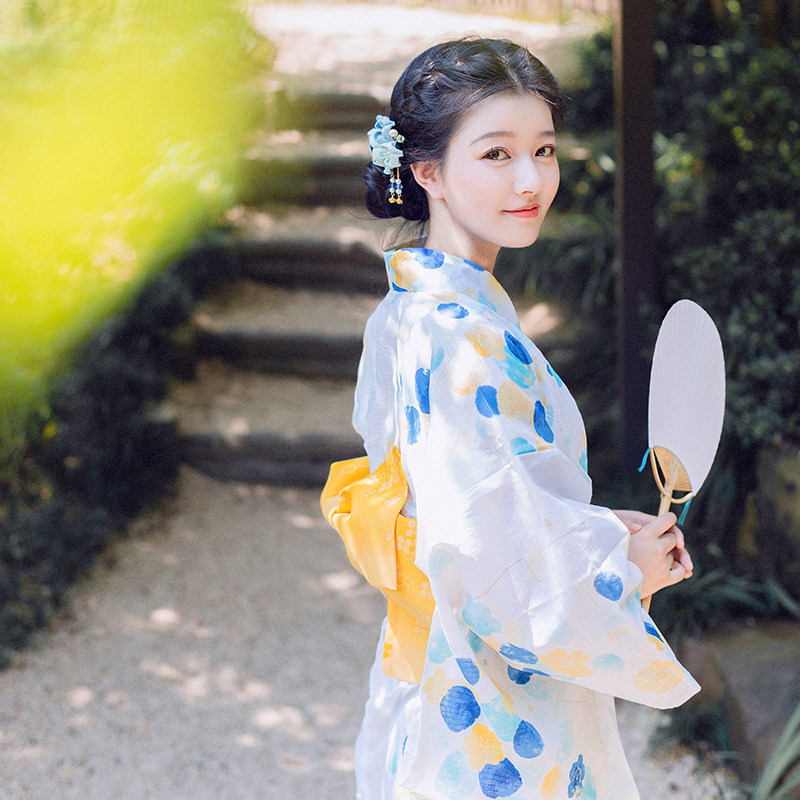 山鸟和色日式和服夏季浴衣全棉正式和服摄影旅拍写真标准款 水玉
