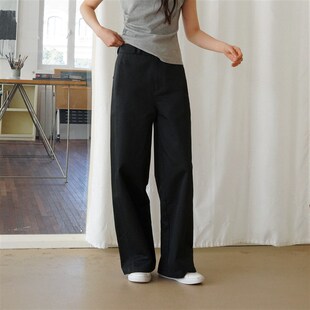 长裤 黑色高腰显瘦显高直筒阔腿裤 子宽松休闲通勤韩版 纯棉裤 女春款