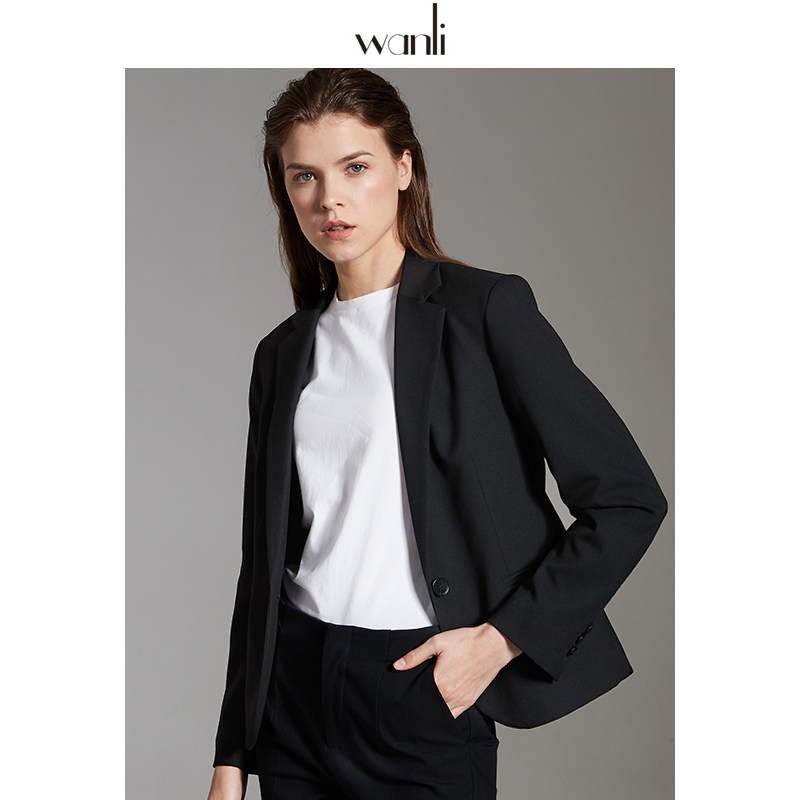 万丽(服饰)女装 西装外套女短款黑色修身职业正装女小个子西装