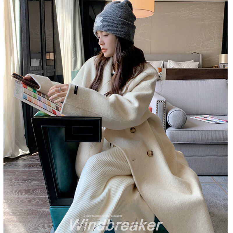 反季经典长毛双面羊毛大衣女高级感韩版羊毛呢外套双排扣中长款