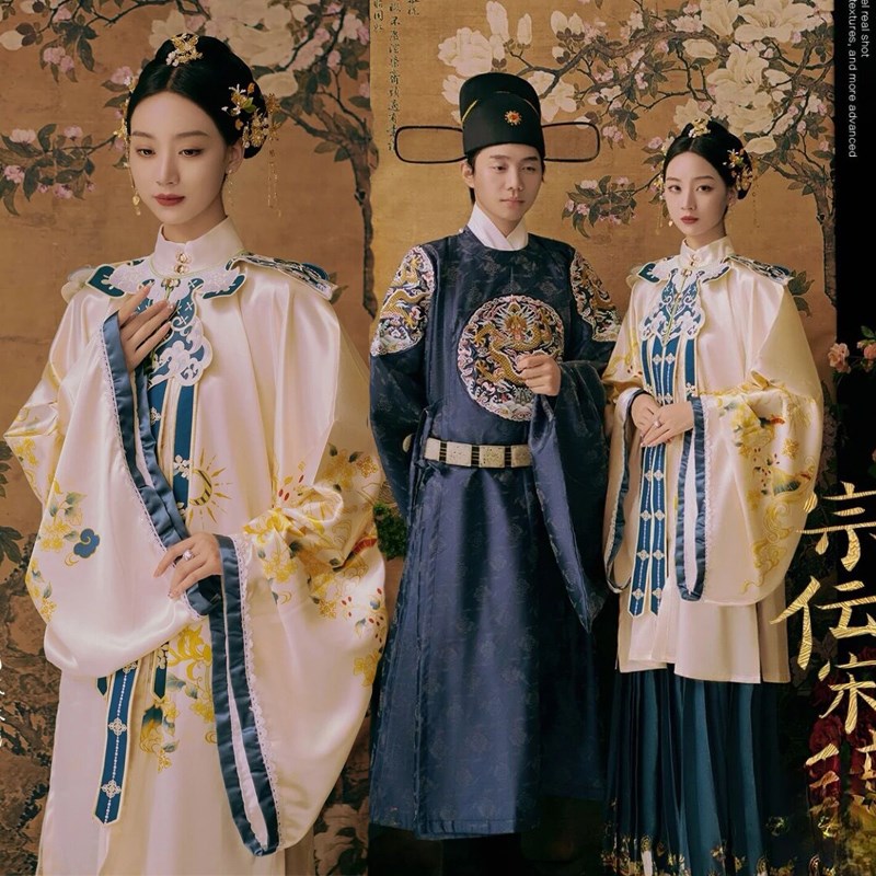 影楼摄影主题复古典汉氧夜宴情侣装明制汉服古韵写真唐装气质森系