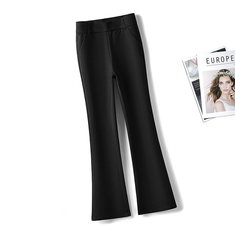 微喇裤女春秋新款高腰弹力大码宽松黑色休闲喇叭裤垂感西装长裤子