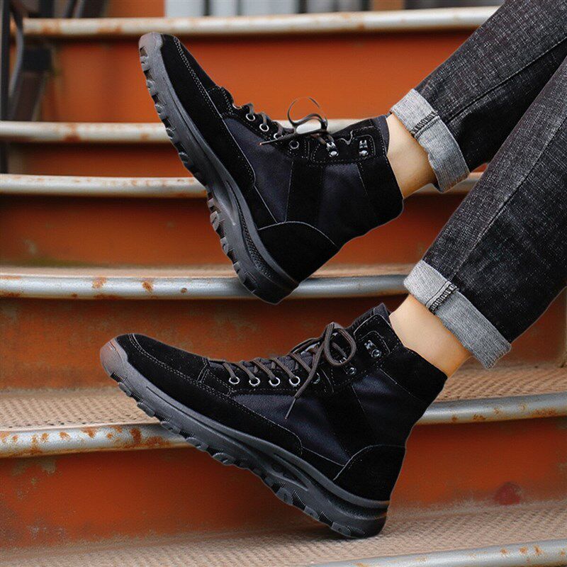 春季男士登山鞋马丁靴高帮休闲帆布工装鞋M户外鞋舌一体防沙工作