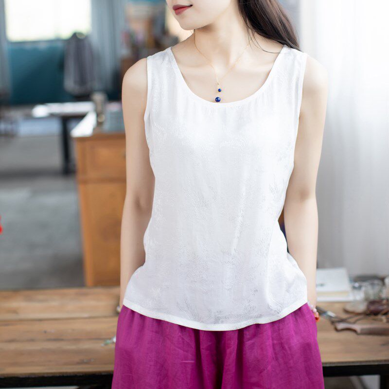 玉想记忆  夏季新品女宽松大码无袖圆领纯色打底内搭吊带白色背心