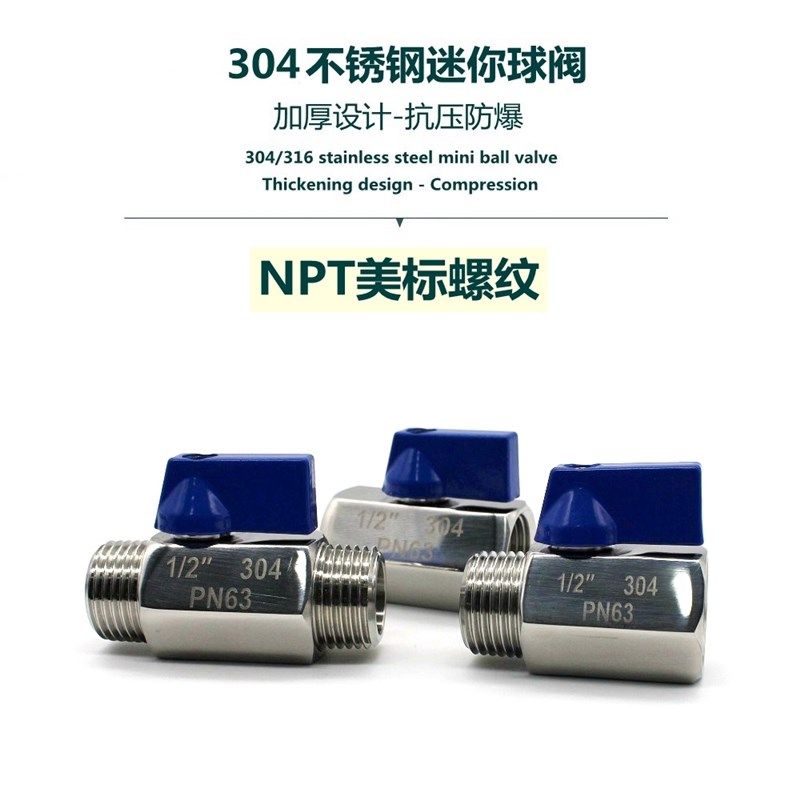304/316不锈钢钢迷你高压球阀内丝内螺纹直通仪表阀门小球阀 NPT