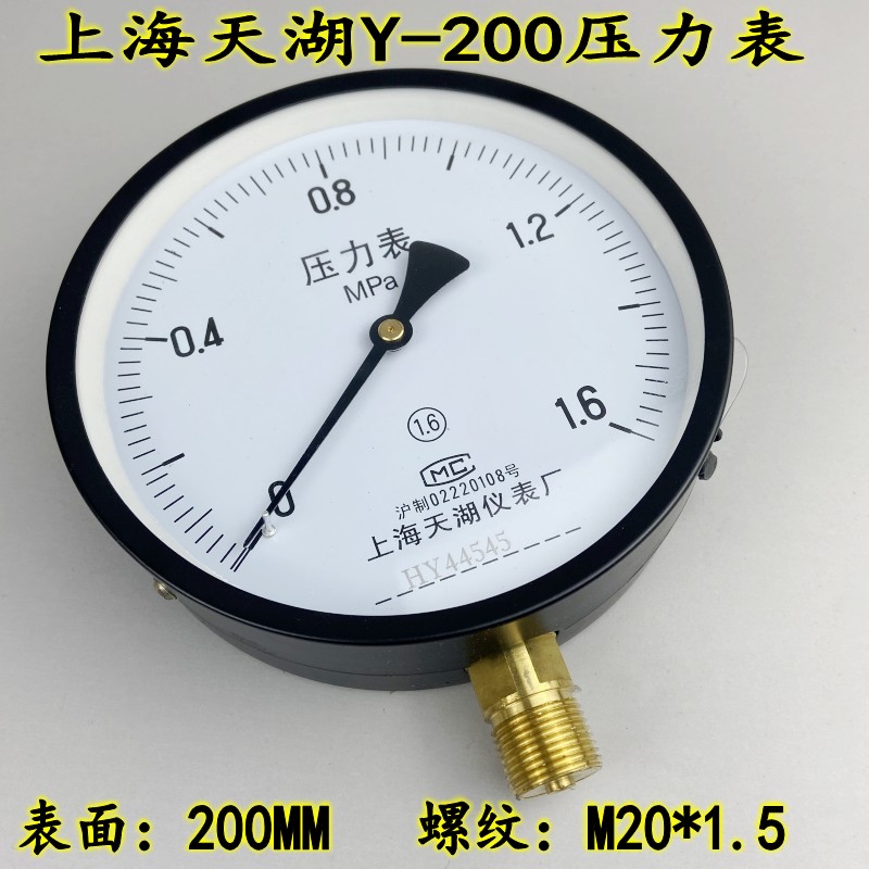 上海天湖Y-200Y-250压力表气压水压表锅炉弹簧管0-1.6 2.5 10MPA