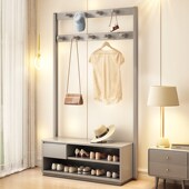 凳卧室多功能衣帽架 穿鞋 实木衣帽架换鞋 凳一体落地家用玄关可坐式