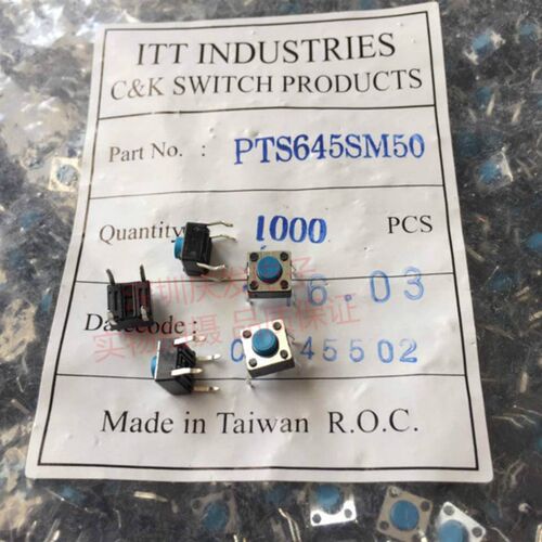 PTS645SM50进口法国C&K 轻触开关立式4脚微动6*6*5蓝色按键电磁炉