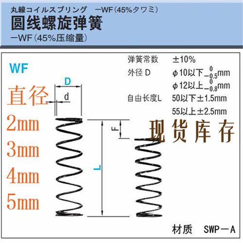 代替米思米圆线螺旋弹簧WF2 3 4 5mm MISUMI压缩弹簧SWP-A