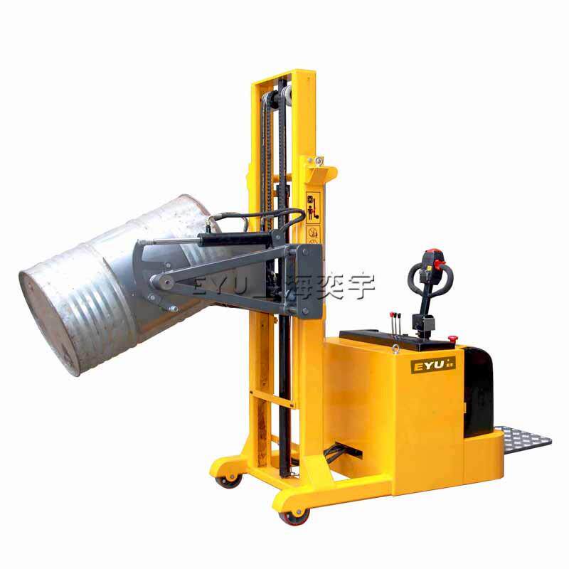55加仑圆桶镀锌铁油桶全电动行走升降抱式叉车前后翻转倾倒倒料机