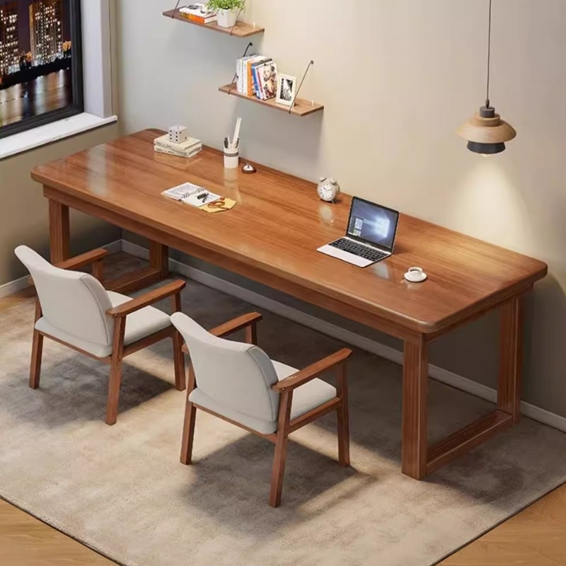 全实木双人电脑桌台式家用学习桌办公桌简约长条电竞桌书桌工作台