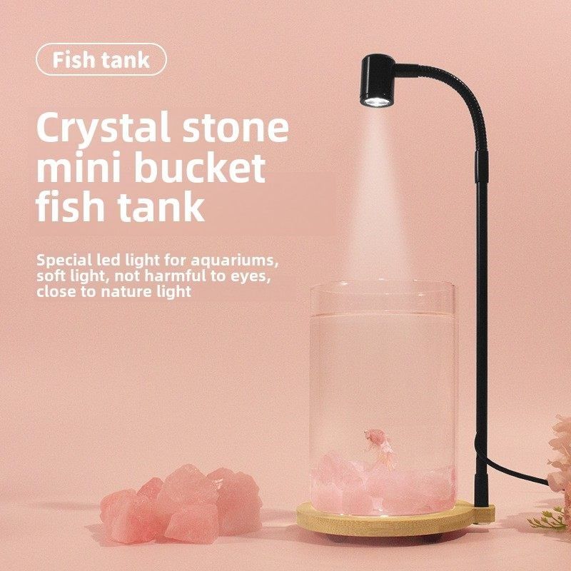 水晶石斗鱼缸泰国斗鱼小型桌面缸创意微景观夜灯送礼好物月光石