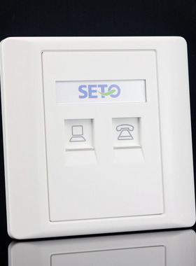 SETO盛拓86型双口网络电话面板二位网线网口电脑语音开关墙壁插座