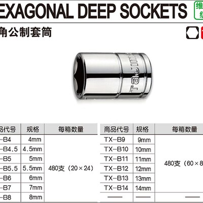 田岛 1/4六角加长套筒TX-B10/B11/B12/B13/B14