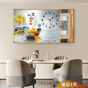 推拉电表箱装饰画带钟表高端餐厅电闸电表盒遮挡挂画客厅遮丑轻奢