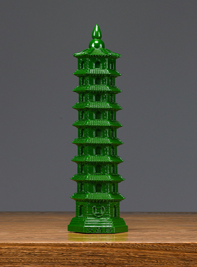 绿色木雕13层文昌塔摆件实木质十三层文K昌塔花梨木家居办公室工