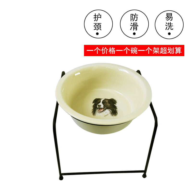 萌兽陶瓷猫碗不锈钢碗猫盆t狗盆宠物碗狗碗高脚架单碗架子食水粮
