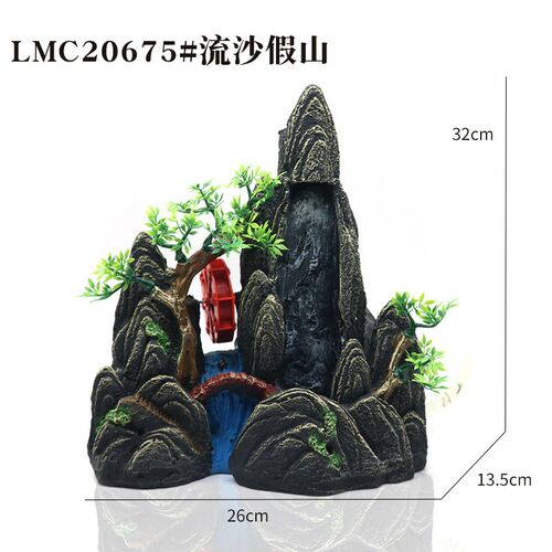 鱼缸增氧流沙假山接水泵气泵工作水族造景假山石装饰动Y态山景摆