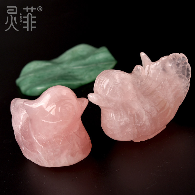 天然粉晶鸳鸯摆件一对比翼鸟芙蓉石F粉水晶室内卧室姻缘招桃花饰