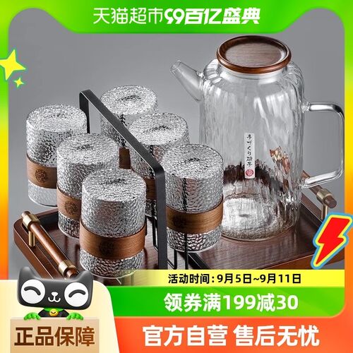 格娜斯玻璃杯套装水杯r耐高温茶杯喝水杯子锤纹客厅待客杯具