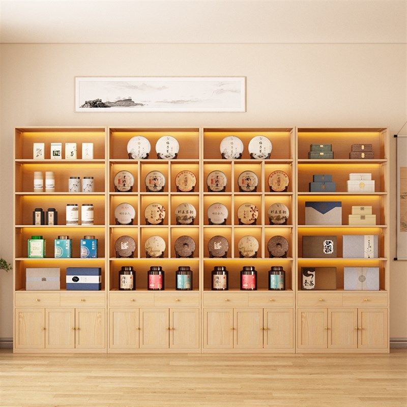 实木博古架新中式展示柜简u约摆件茶叶带灯展柜子展示柜产品陈列