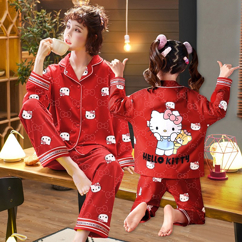 拜年服母女装睡衣亲子虎年本命年女童套装过年红色大码女款家居服