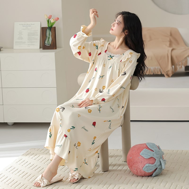 睡裙女款春秋款女2025新款纯棉女士大码长袖冬季草莓睡衣秋冬款女