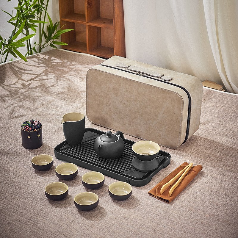 路宝旅行茶具提梁壶一壶四杯干泡茶盘户外便携酒T店套装logo定