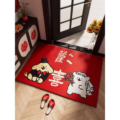 新婚入地户门地垫门口进门脚垫结婚圈丝进户门?垫轻奢玄关Fh(x}@v