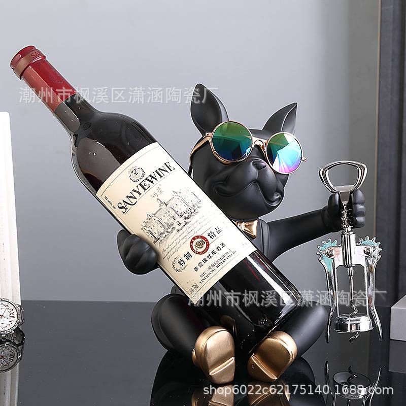法斗狗创意高档客厅红酒架摆件酒柜装饰品家居玄关餐桌电视柜摆设