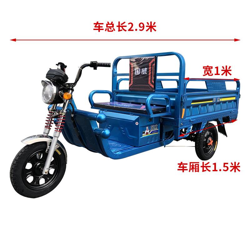 国威电动三轮车1.3米货运爬坡农用载货拉货家用小型成人农用带棚