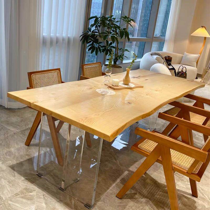 亚克力实木桌设计师白蜡木原餐木大板工0018款作台用餐桌椅组合家