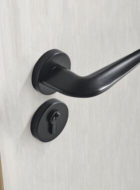 黑色简约卧室把门手BS379锁全铜静音分体锁拉卫现代简约生间通用