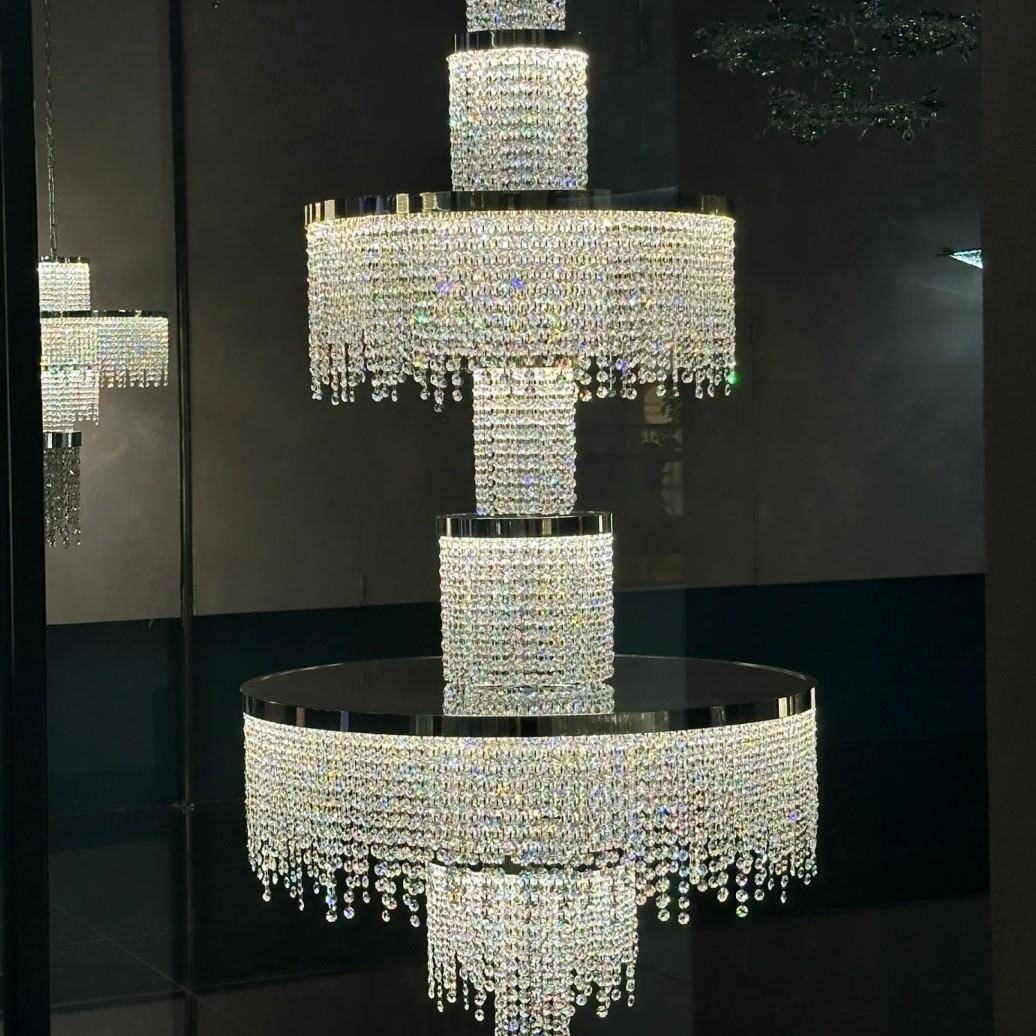 意式轻奢晶吊灯K9铬色代不设663锈钢高档计师现水别墅客厅餐厅岛