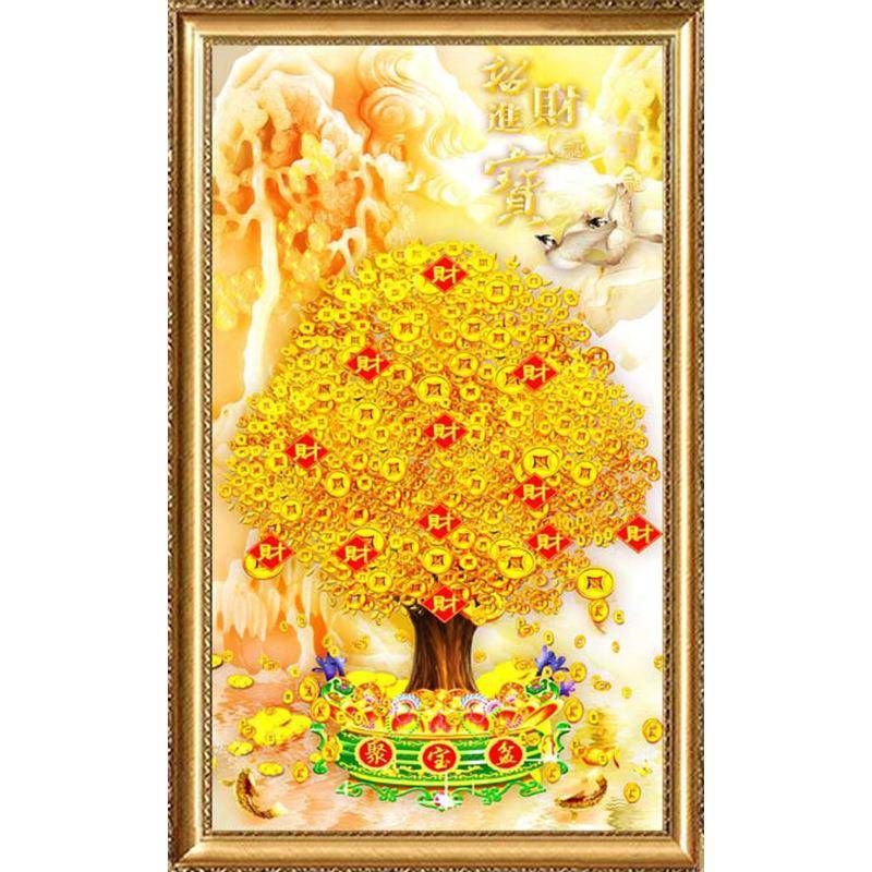 钻石画满钻竖钻版钱树玄关屏风招财进tb_57126宝聚盆发摇财树5d宝