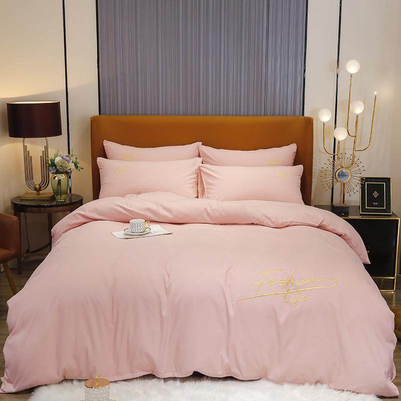 简BCS约亲纯色色水洗棉被套宿四舍件套纯床单被罩床肤品件套工厂