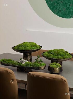 陶瓷新中式永生苔青客植物盆景样板房厅书房桌茶几面摆件t$*&hsdf