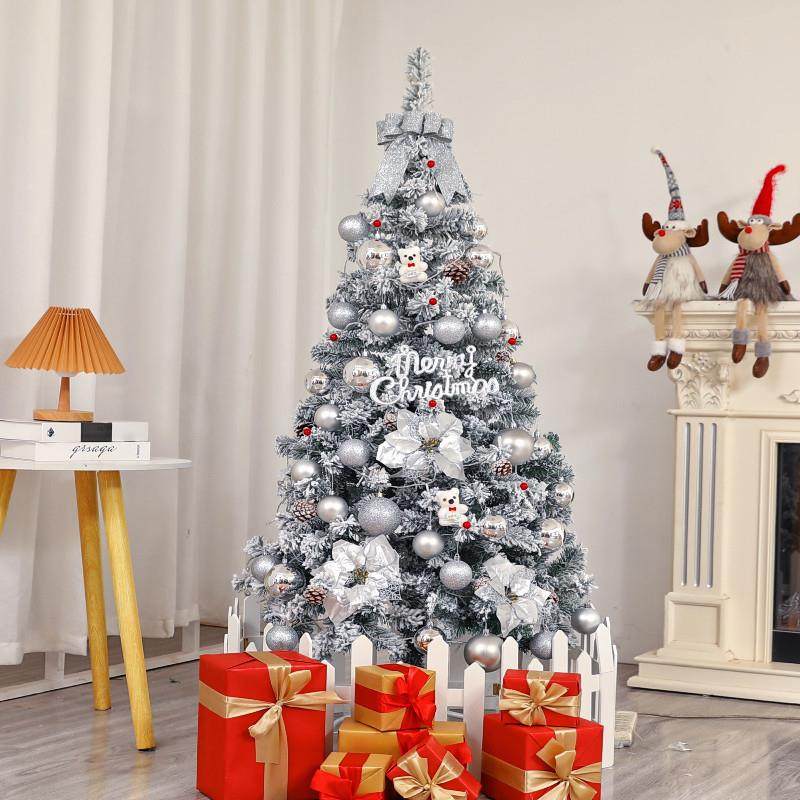 圣诞树套餐511.2/1./.8/2.景1银色系列家用白色植绒树落雪雪景场