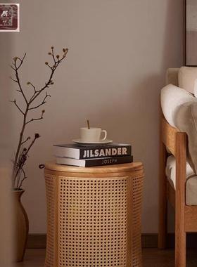 发日式编复古置物藤角几沙侧边小凳UXB子圆桌床头柜子卧桌室圆形